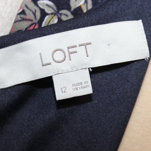 LOFT Floral V-Neck Flounce Flare Dress Forever Navy - Picture 12 of 16